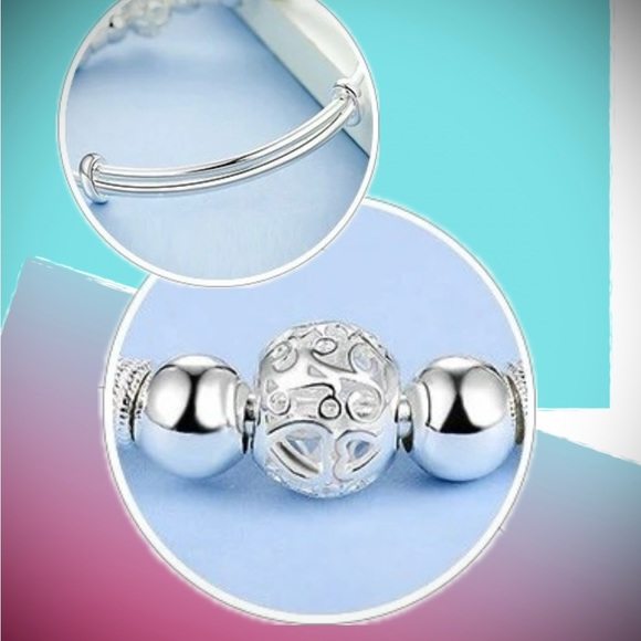 New Sterling Silver Lucky Heart Beads Bangle Bracelet - Picture 6 of 6